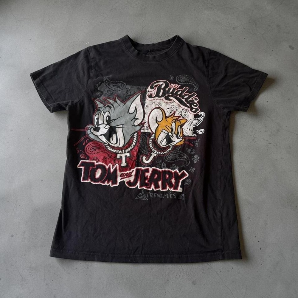 Tom and Jerry Best Buddies Frenemies Graphic T-Shirt Mens‎ Black Short Sleeve S